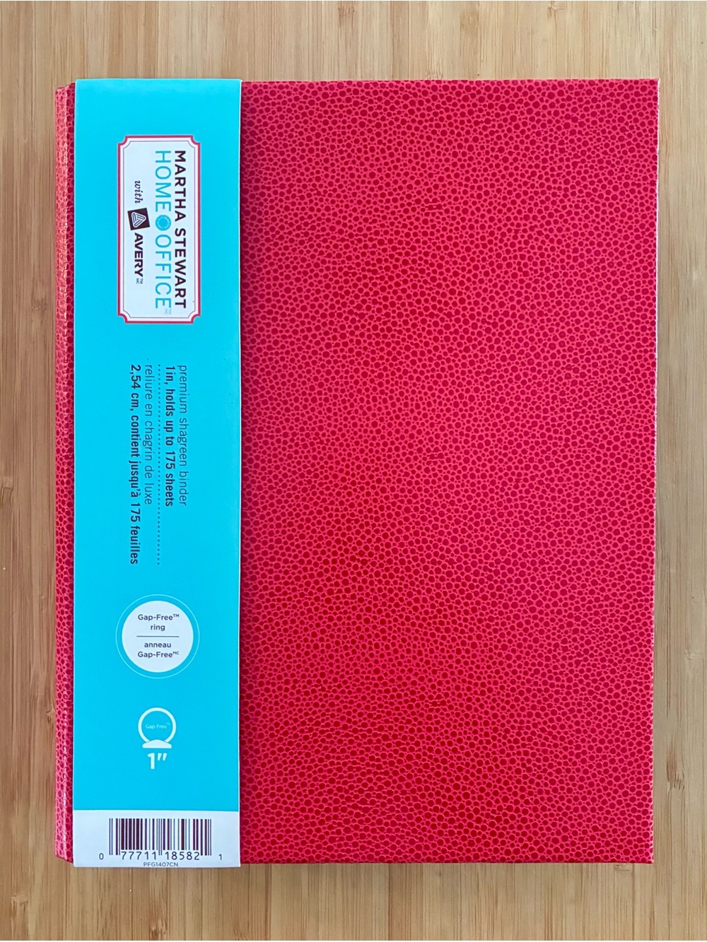 New Martha Stewart Home Office Red Shagreen Premium Binder Avery 1" Ring BNWT